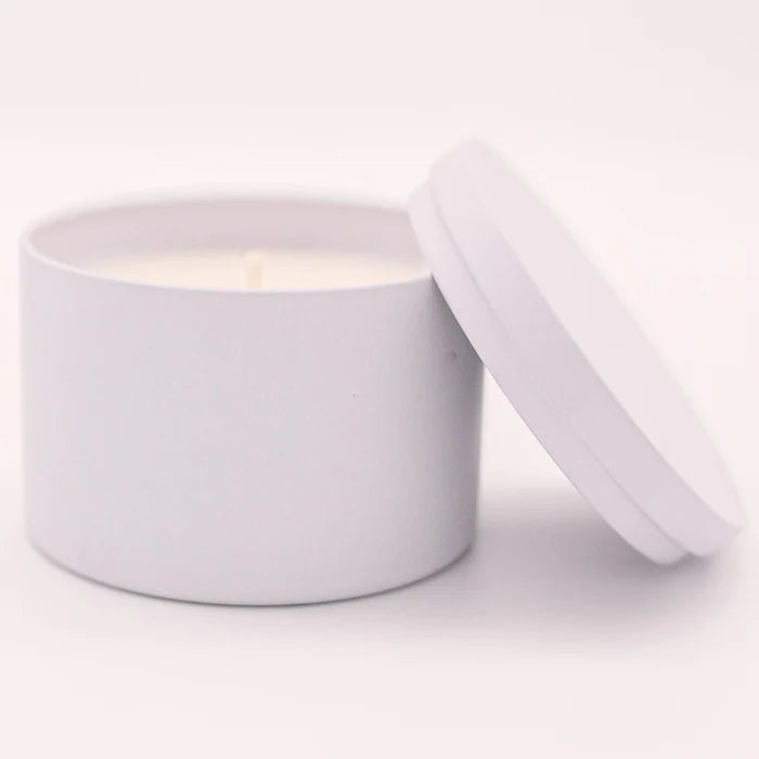 8oz Luxury White -Straight Sided - Tin Soy Candle (Unlabeled or Custom Label)