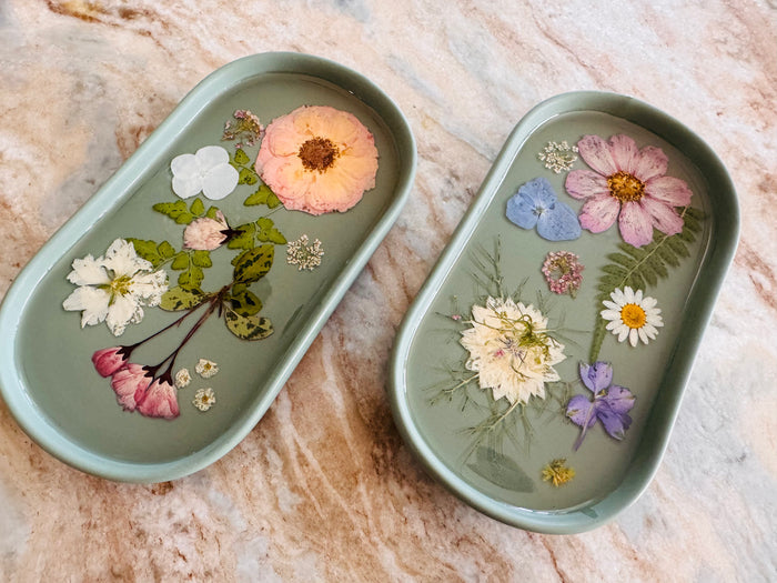 Green Pressed Flower Jewelry Tray