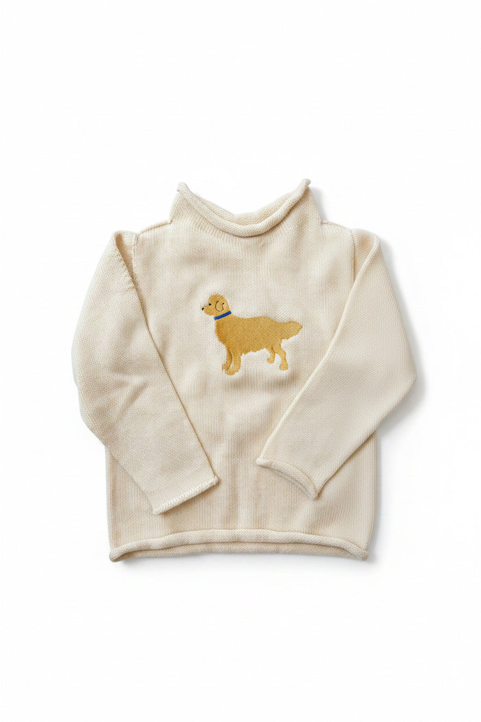A Soft Idea Golden Retriever Roll Neck Sweater in Natural