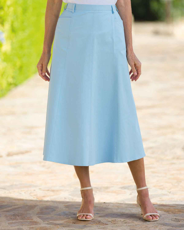 Chino Pure Cotton Twill Flared Skirt - Blue - Country Collection