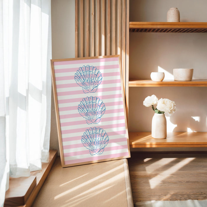 Coastal Wall Art Set of 3, Beach House Gallery Wall, Pink Blue Shell Prints, Preppy Coastal Decor, Summer Printable Art, DIGITAL DOWNLOAD