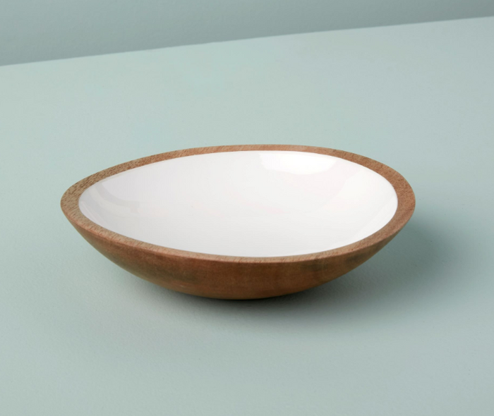 Madras Bowl, Shallow Mango Wood, White