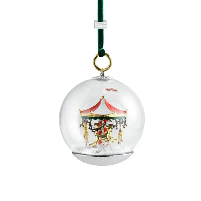 Michael Aram merry-go-round snow globe ornament, metal with festive design, for joyful decoration.