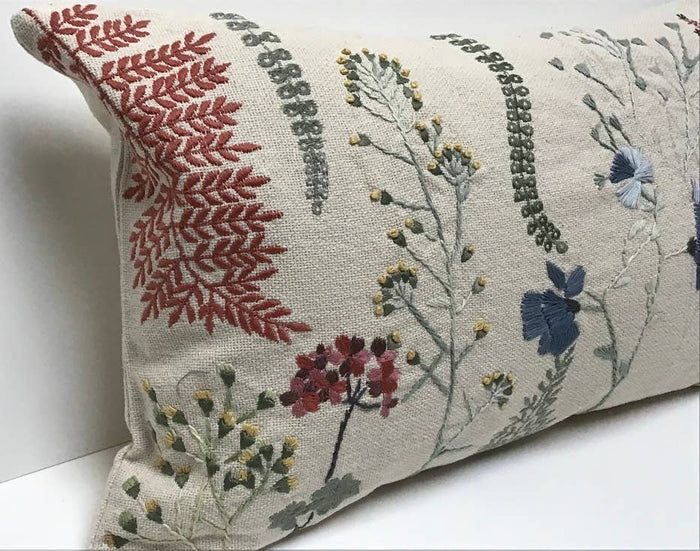 Natural Ferns & Wildflowers Applique Pillow 12x20 with insert