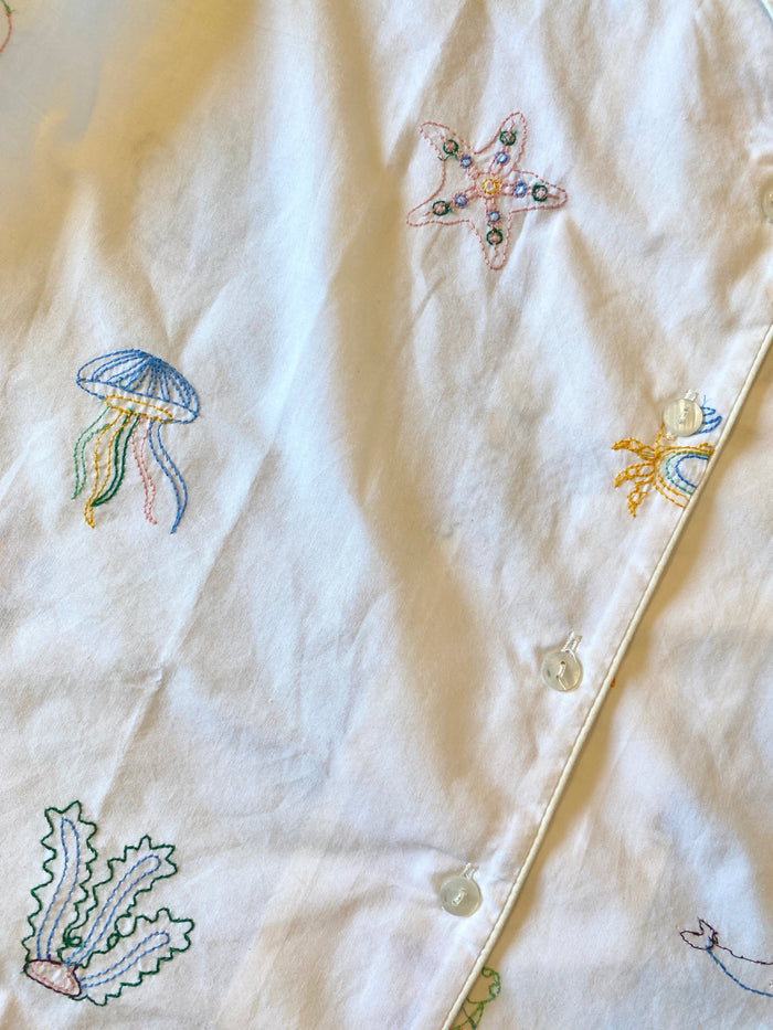 Ocean (XL) Cotton PJ Set With Embroidery, Long Sleeve shirt + pants