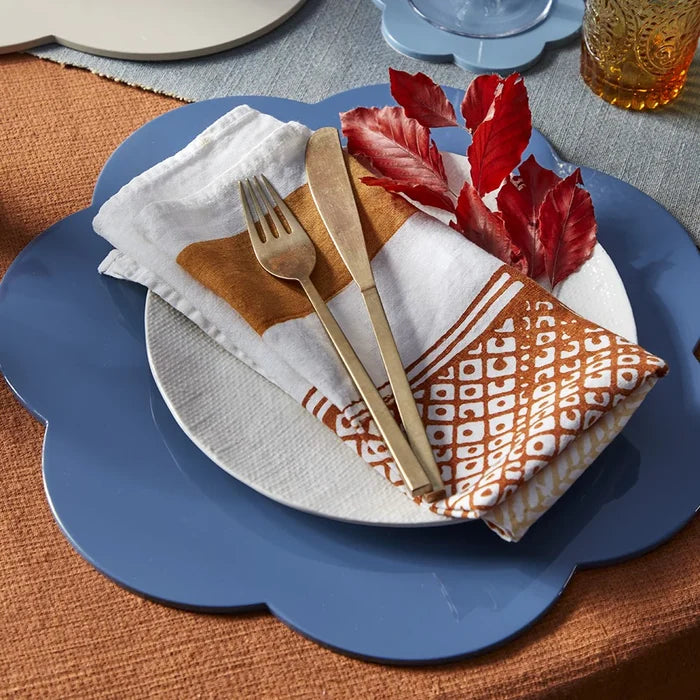 Placemat in Chambray Blue, 16" x 16” Scalloped, Addison Ross