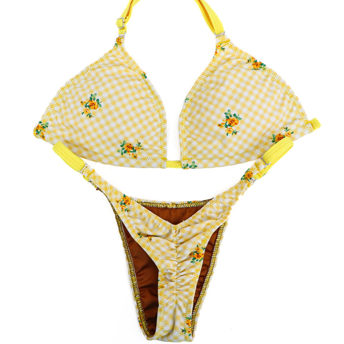 QS ST: Summer Yellow Posing Practice Suit. Medium/Pro with Modest Rise. Angel Competition BikinisThe best NPC Competition Suits for the Bikini Division, Fit Model Division Suits, and bodybuilding suits.