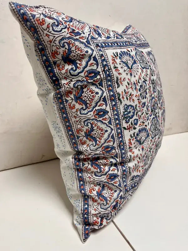 Refined Whimsical Blue Starflower Block Print Pillow 24x24 with Insert