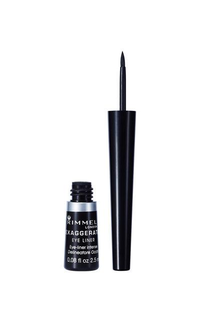 Rimmel London, Exaggerate Liquid Eyeliner, Black. A black shade with a glossy finish. Eyes