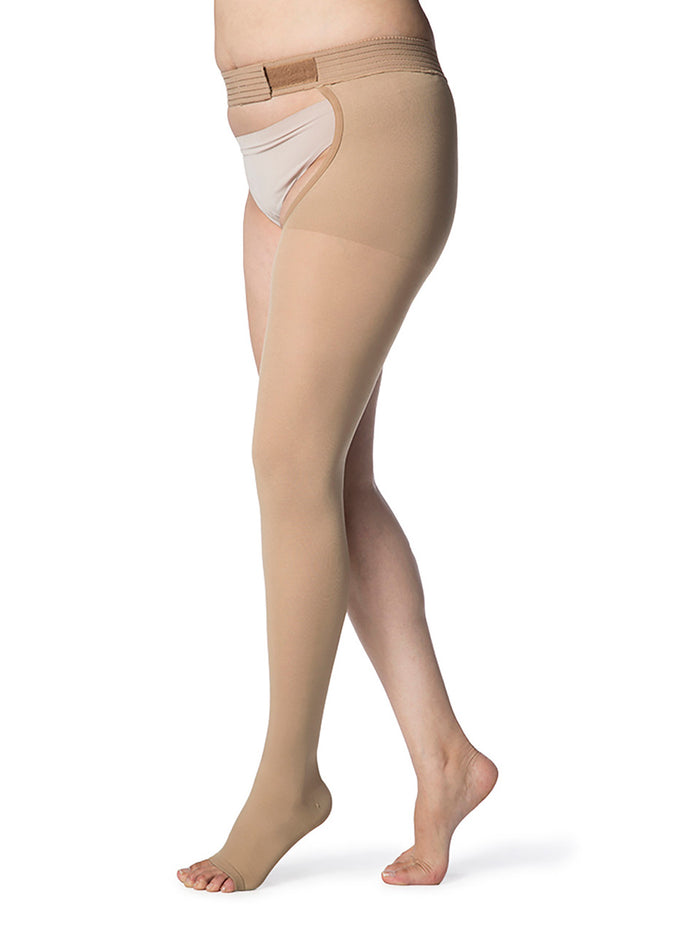 Sigvaris Select Comfort Thigh W/ Waist Attachment, Open Toe 20-30mmHg - Compression Level: Firm 20-30 MmHg - Male - Foot