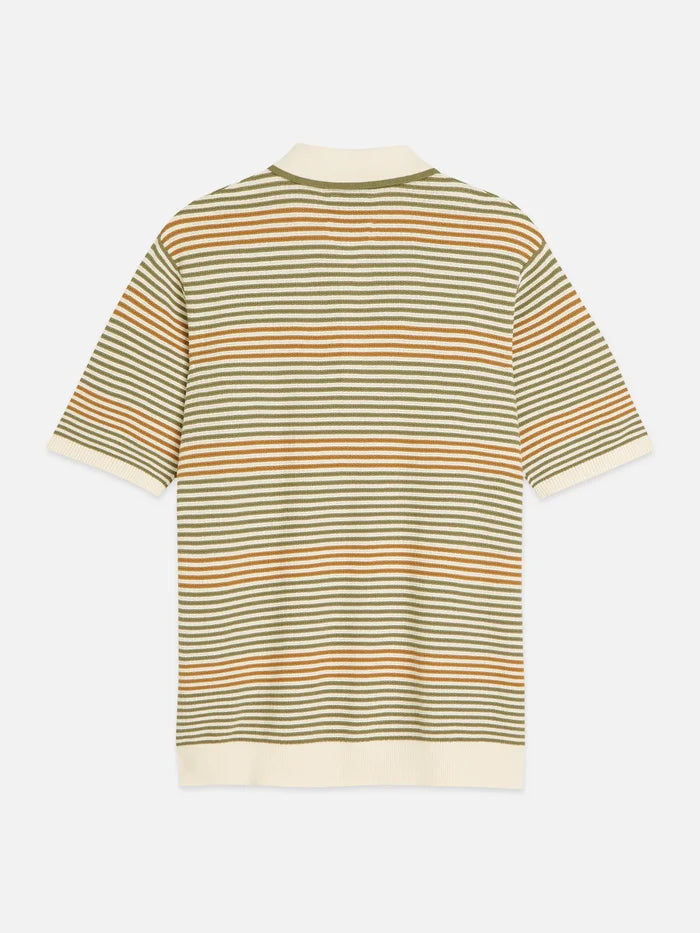 Striped Structured Knitted Regular-Fit Polo Oil Green Stripe