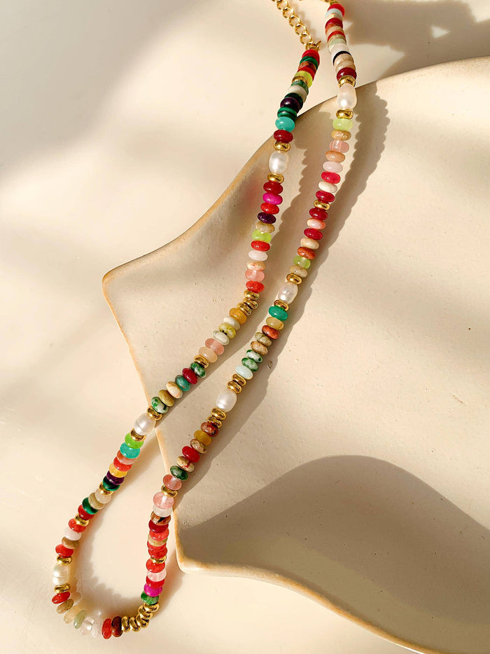 Sunny Non-Tarnish Boho Color Beaded Necklace: Multi-Colored - Olita Gifts & Goods