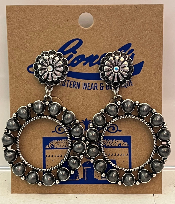 Western Silver Beaded Hoop Earrings