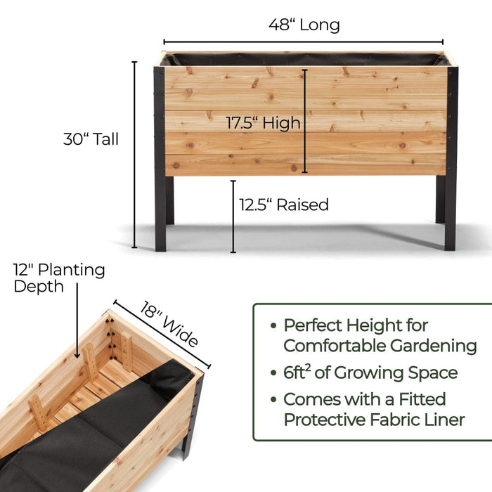 Cedar Planters 18" x 48" Raised Garden Bed - 30" TALL