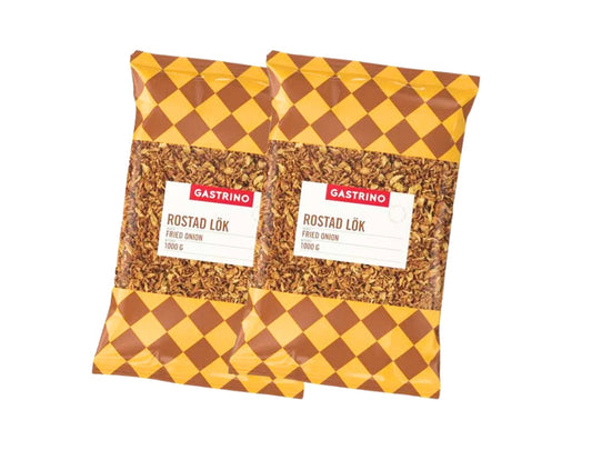2 × Gastrino Rostad Lök 1kg – Crispy Fried Onions Multipack, two large bags of golden crunchy fried onions from Sweden