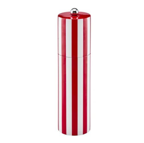24cm Classic Red & White Striped Column Salt Pepper Grinder, Ceramic Mechanism, Addison Ross