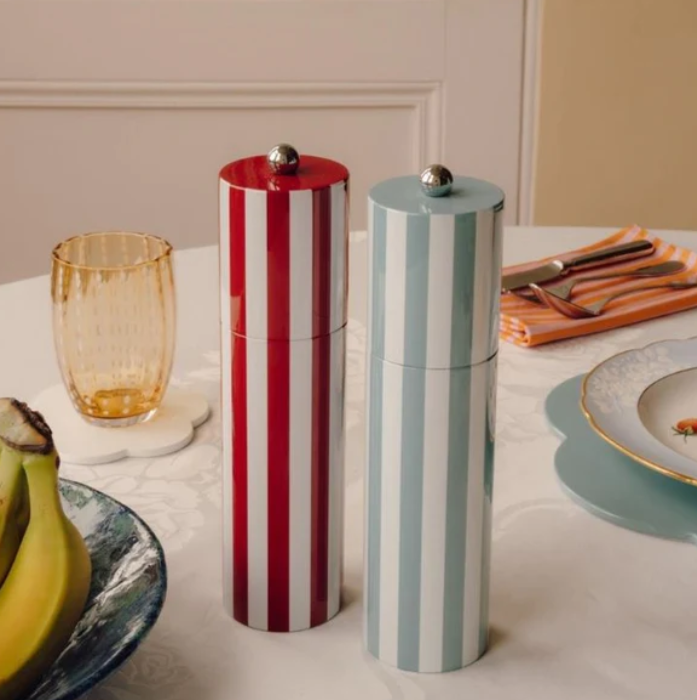 24cm Coastal Chambray Blue & White Striped Salt/Pepper Mill, FSC Wood, Addison Ross