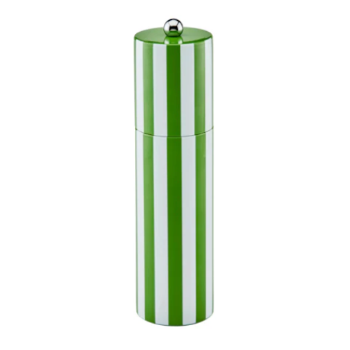 24cm Leaf Green & White Striped Salt/Pepper Grinder, High Gloss Lacquer, Addison Ross