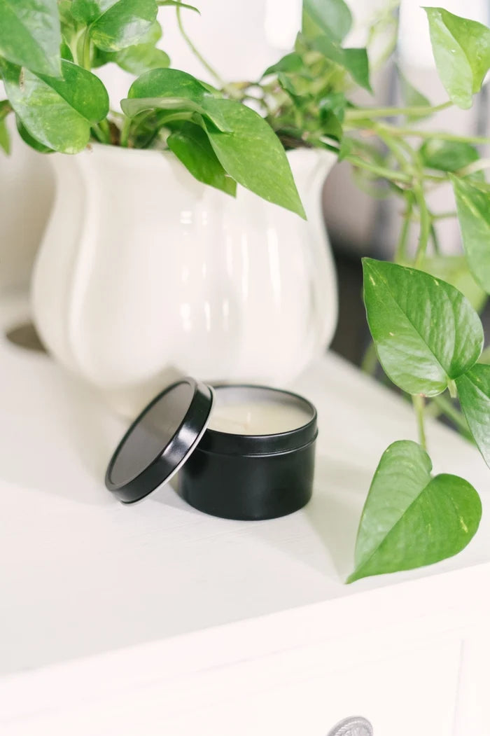 4oz Glossy Black Tin Soy Candle (Unlabeled or Custom Label)