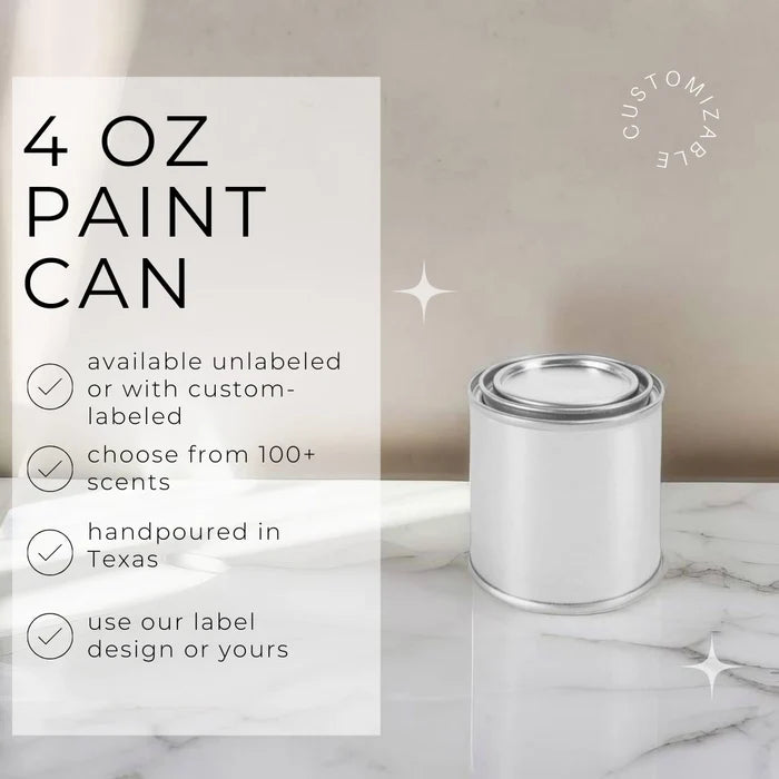 4oz Silver Paint Can Soy Candle (Unlabeled or Custom Label)