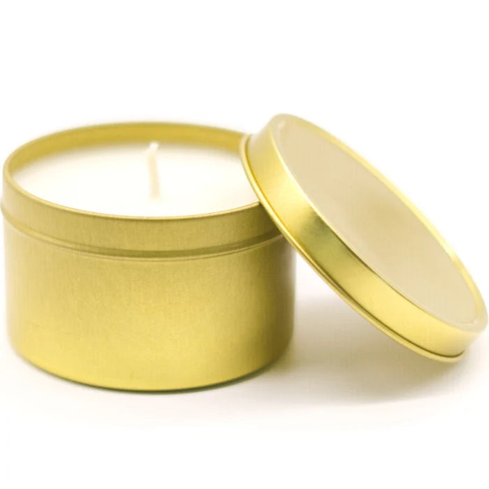 8oz Gold Tin Soy Candle (Unlabeled or Custom Label)