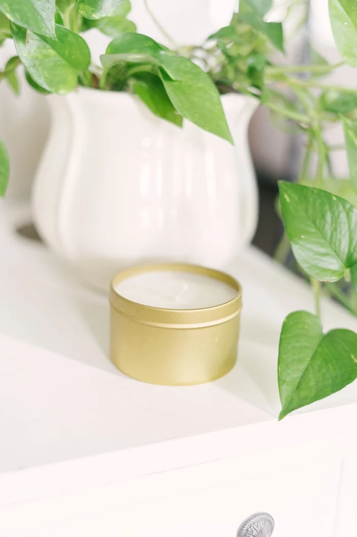 8oz Gold Tin Soy Candle (Unlabeled or Custom Label)