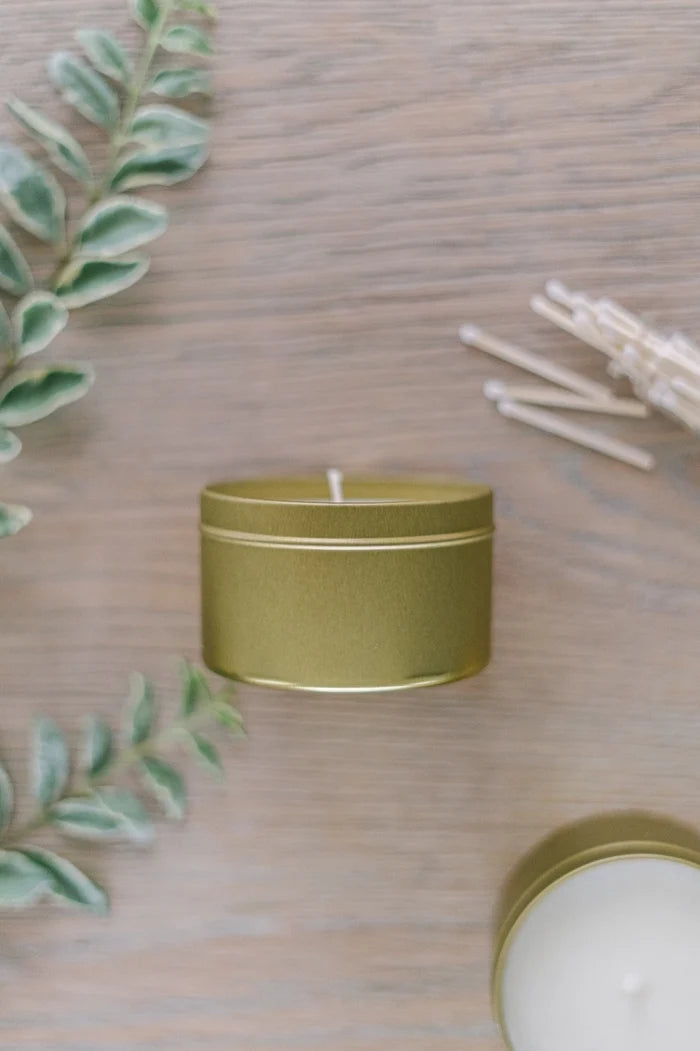 8oz Gold Tin Soy Candle (Unlabeled or Custom Label)