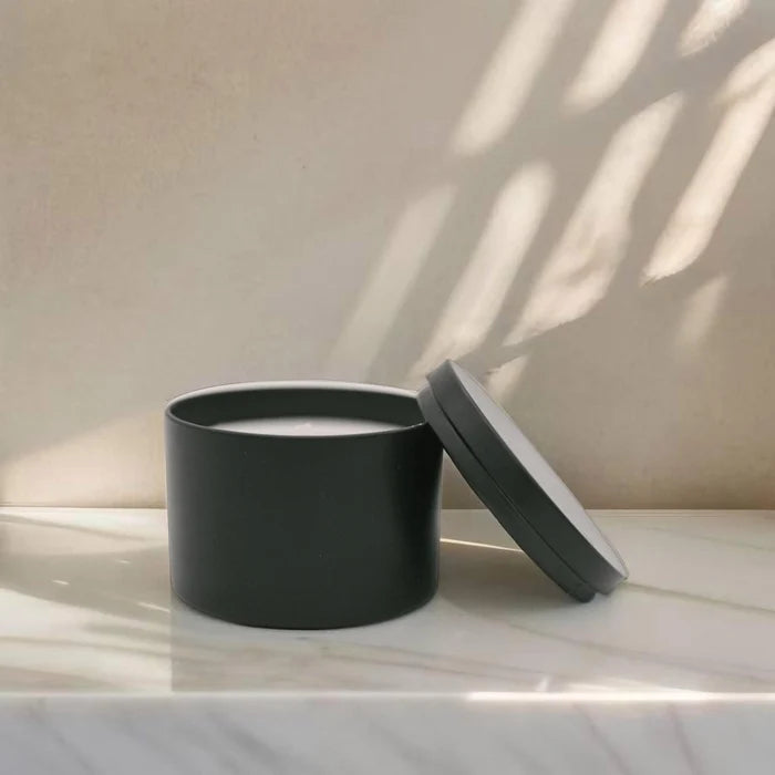 8oz Luxury Black -Straight Sided -  Tin Soy Candle (Unlabeled or Custom Label)