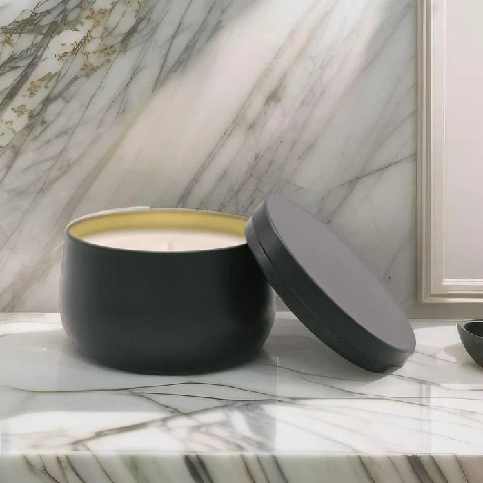 8oz Luxury Black Curved Tin Soy Candle (Unlabeled or Custom Label)