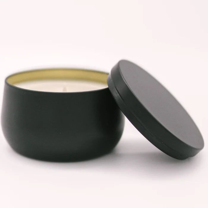 8oz Luxury Black Curved Tin Soy Candle (Unlabeled or Custom Label)