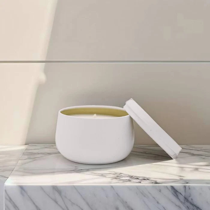 8oz Luxury White Curved Tin Soy Candle (Unlabeled or Custom Label)