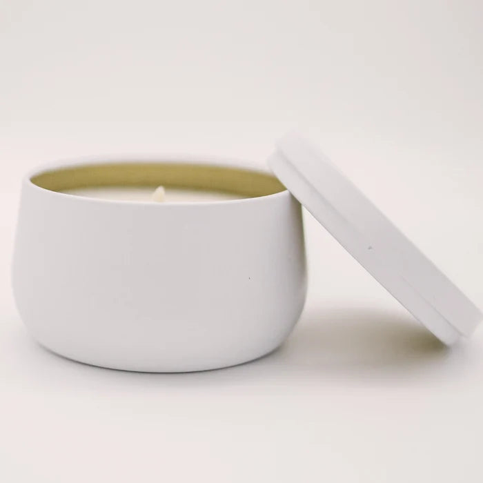 8oz Luxury White Curved Tin Soy Candle (Unlabeled or Custom Label)