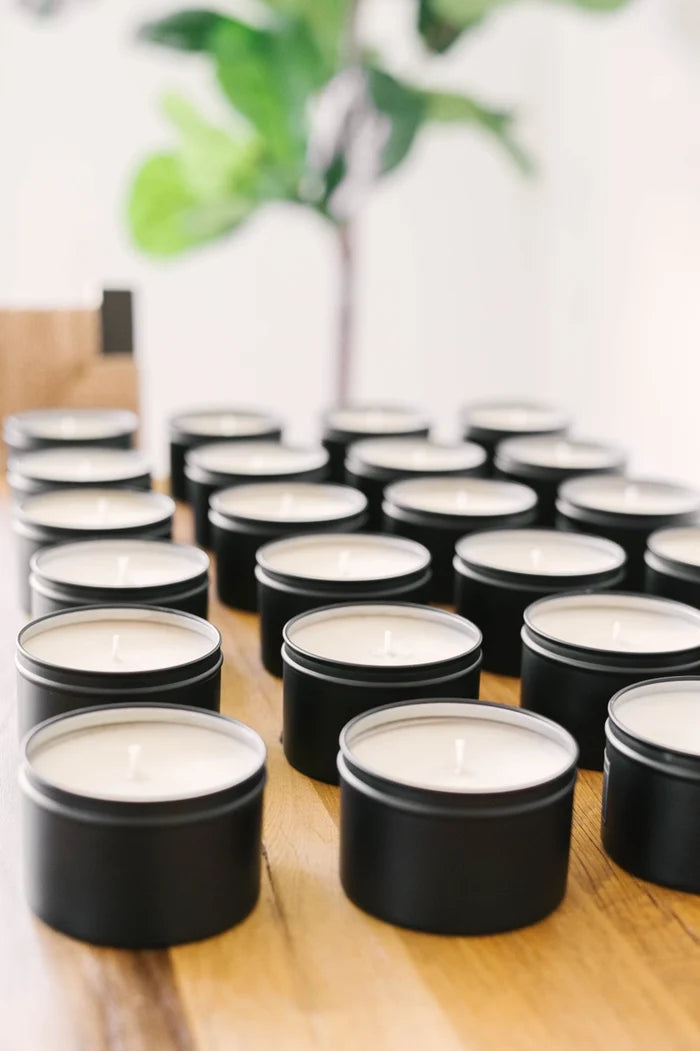 8oz Matte Black Tin Soy Candle (Unlabeled or Custom Label)
