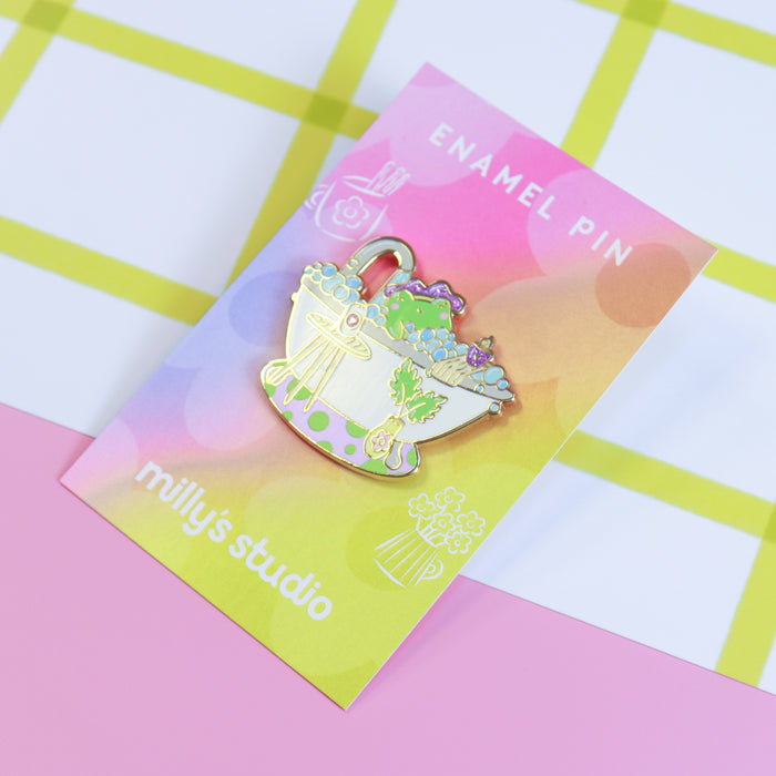 A Bubble Bath & a Podcast Enamel Pin