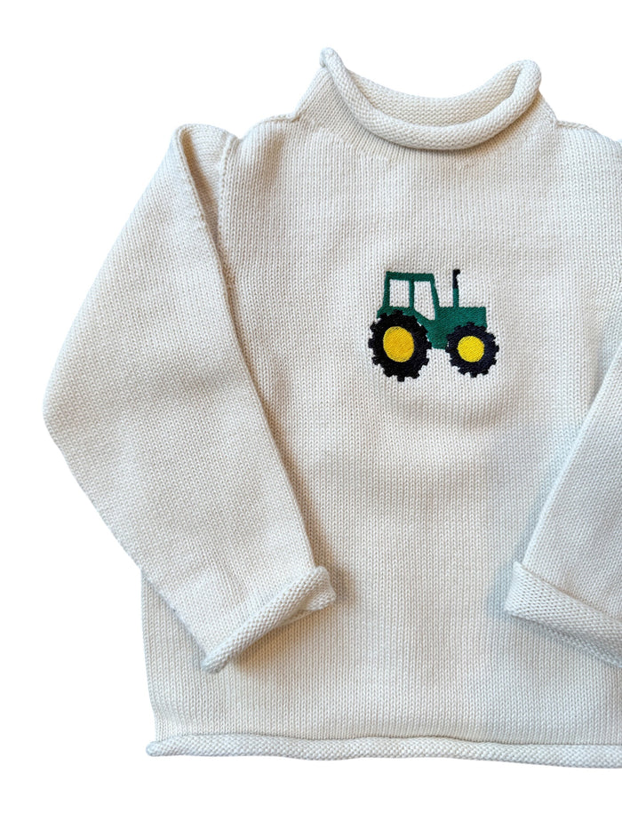 A Soft Idea Green Tractor Roll Neck Sweater in Natural