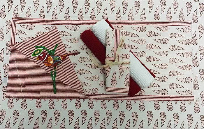 Abbey Paisley Red Block Print Napkins Set of 4