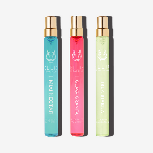MIAMI NECTAR Eau de Parfum 10ml, GUAVA GRANITA Eau de Parfum 10ml, and ISLA SIRENA Eau de Parfum 10ml on a white background