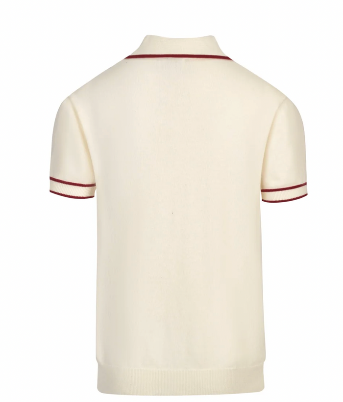 Apricot-White Diamond-shaped Knitted V-neck polo