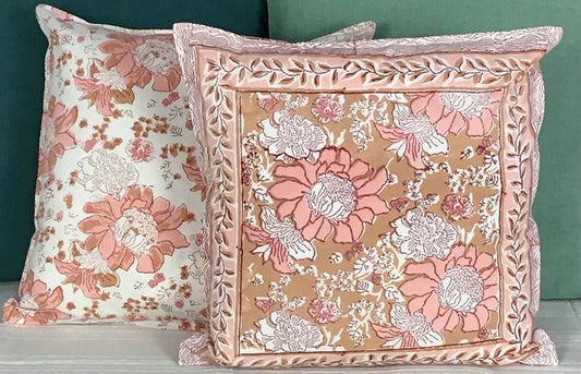Artisanal Plumeria Block Print Pillow 18x18 with Insert