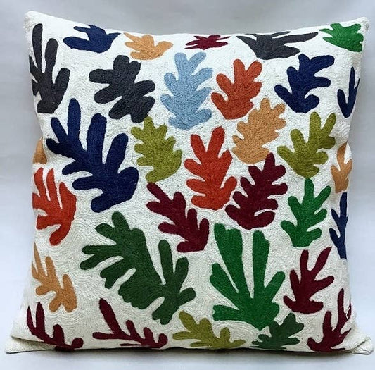 Artistic Matisse Leaves Chainstitch Pillow 18x18 with insert 1