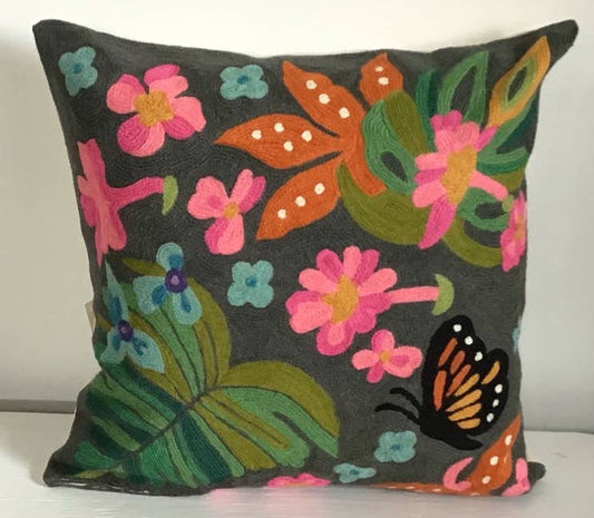 Artistic Tahiti Charcoal Chainstitch Pillow 18x18 with insert
