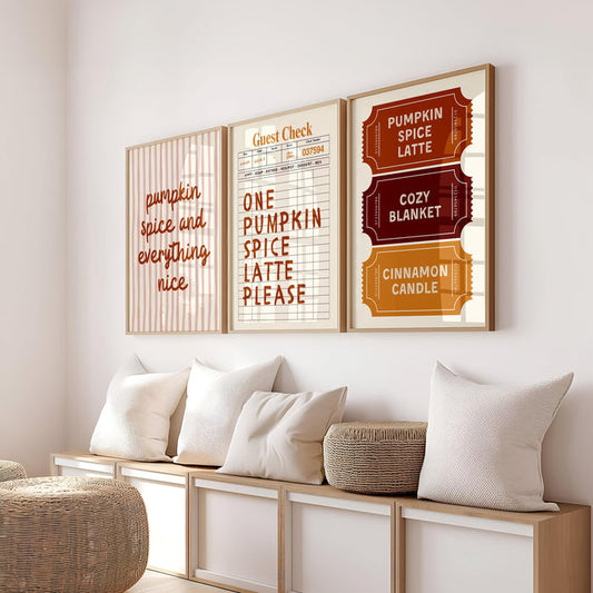 Autumn Ticket Print Set of 3, Fall Guest check poster, Pumpkin spice fall decor, Trendy Autumn Poster, Cozy Fall Decor, DIGITAL DOWNLOAD