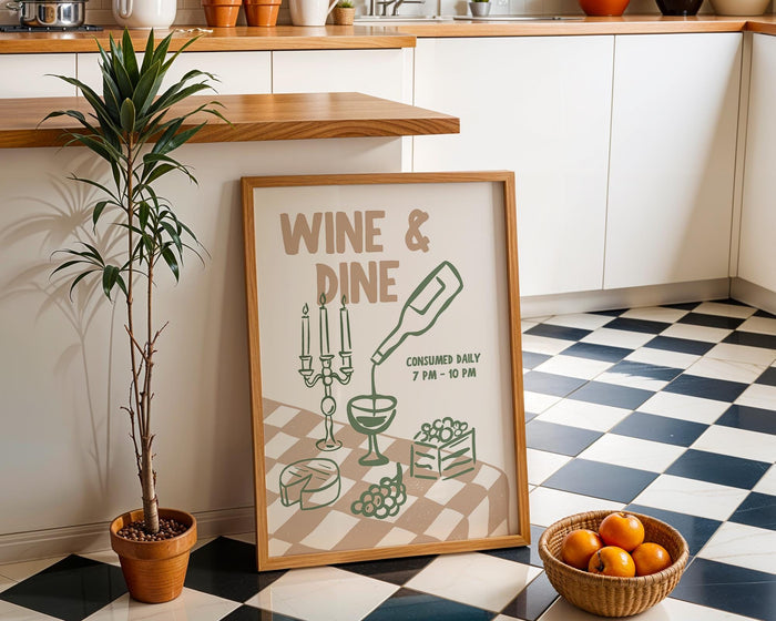 Bar Wall Art Set of 3, Cheers Wine Print, Tell Me When Wine Poster, Wine and Dine Decor, Funny Cocktail Kitchen Art, Bar Cart Prints