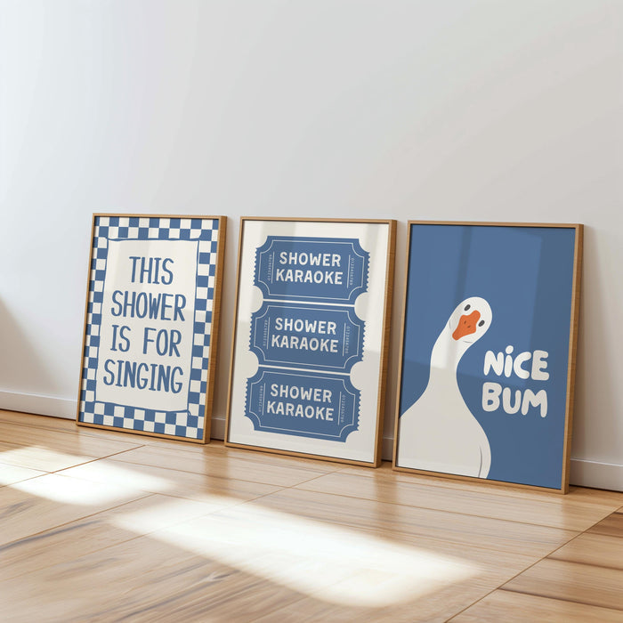 Bathroom Wall Art Set of 6, Blue Funny Bathroom Prints, Cute Toilet Humor Posters, Vintage Cottagecore Bathroom Decor, Digital Download