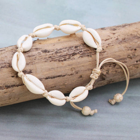 Beach Basics Tan Cord & Cowry Shell Anklet/Bracelet - Olita Gifts & Goods