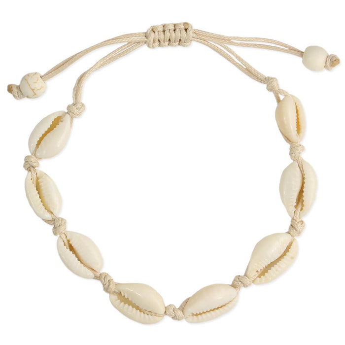 Beach Basics Tan Cord & Cowry Shell Anklet/Bracelet - Olita Gifts & Goods