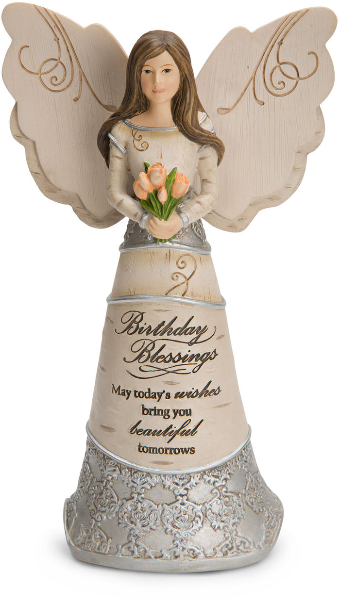Birthday Blessings - 6" Angel Holding Tulips - Cardsmart & Gift
