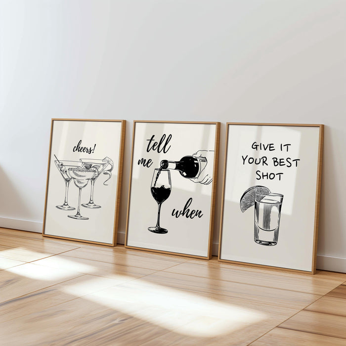 Black Bar Cart Wall Art Set Of 3 Trendy Bar Cart Decor Tequila Print Give It Your Best Shot Tell me when Print Modern Bar Cart Print DIGITAL