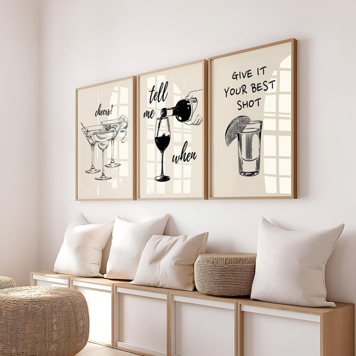 Black Bar Cart Wall Art Set Of 3 Trendy Bar Cart Decor Tequila Print Give It Your Best Shot Tell me when Print Modern Bar Cart Print DIGITAL
