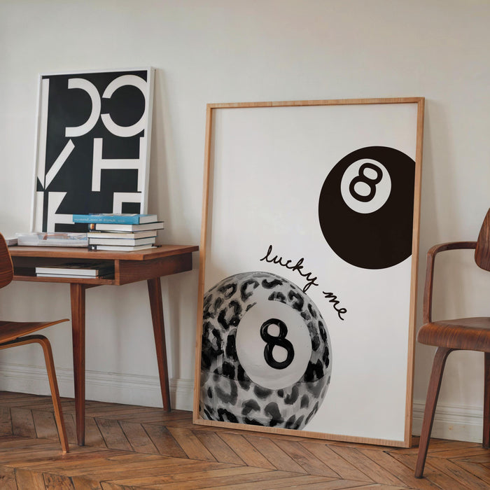 Black and White Leopard Gallery Wall Set of 3, Lucky Girl 8 Ball Art, Fashion Editorial Decor, Bold Monochrome Prints, Modern Printable Art